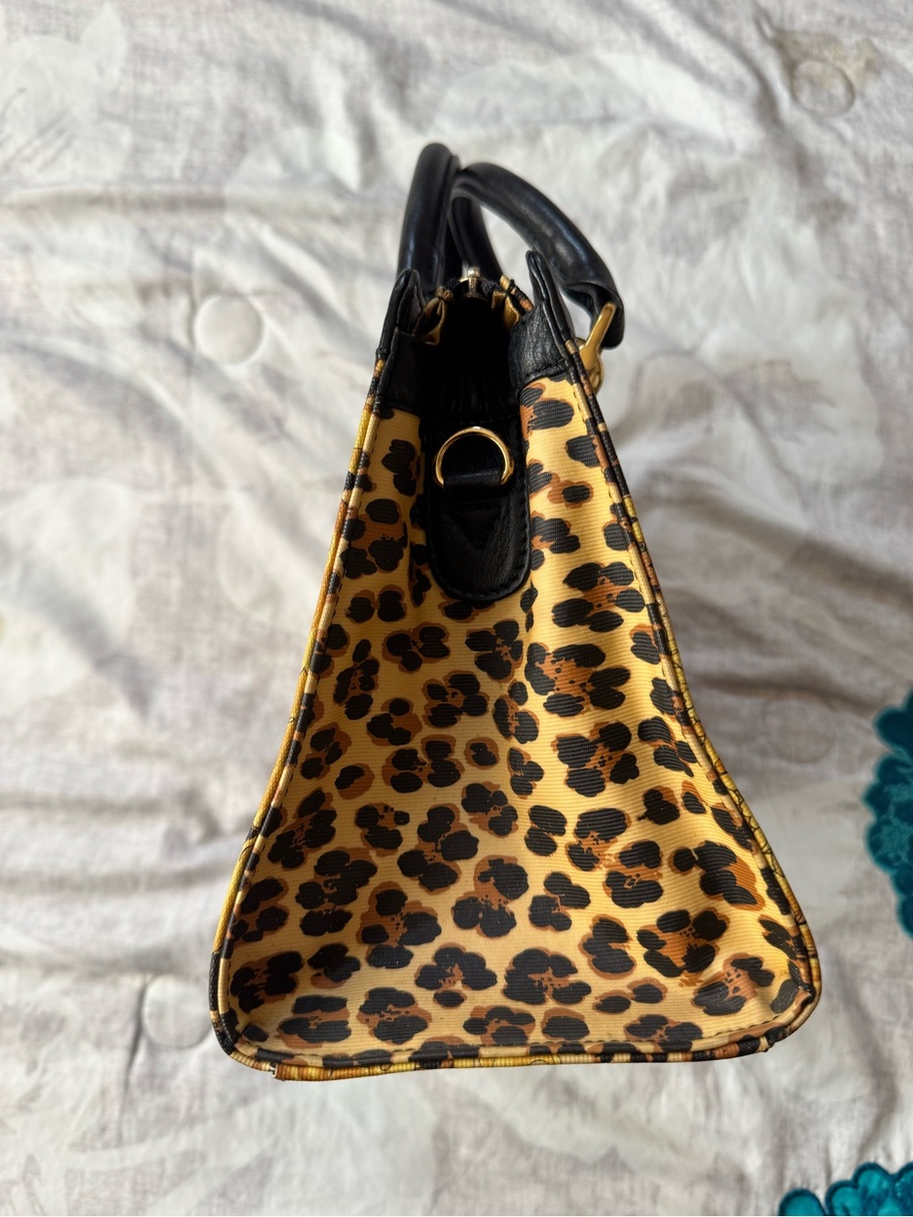 Versace Yellow Baroque & Leopard Print Satchel with Black Handle - Picture 3 of 13